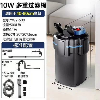 Fish Tank External Filter Canister Silent Biological Filtration Device Freshwater Saltwater Use