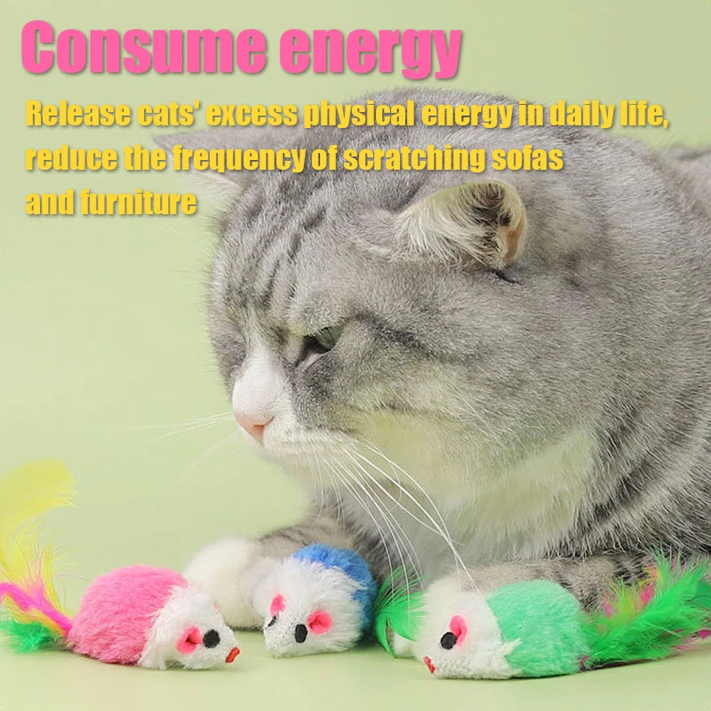 Cat Toys Sound Producing Mice Simulated Plush Colorful Feathers To Play With Cats And Mice Random Color Shipping