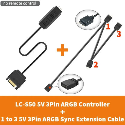 TEUCER  LC-S60 ARGB Controller Cable 5V 3PIN to SATA Interface Extension Controller with Remote Control for PC Cooling Fan