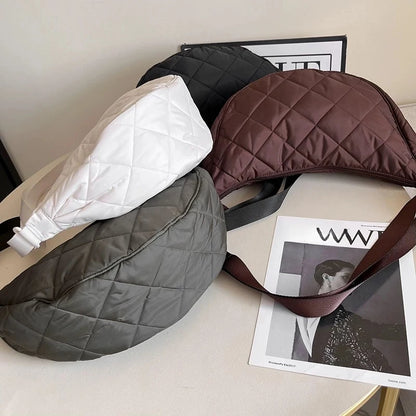 Casual Portable Women's Hobos Crossbody Bag Simple Nylon Ladies Shoulder Bags Quilted Plaid Female Underarm Bag Purse Handbags