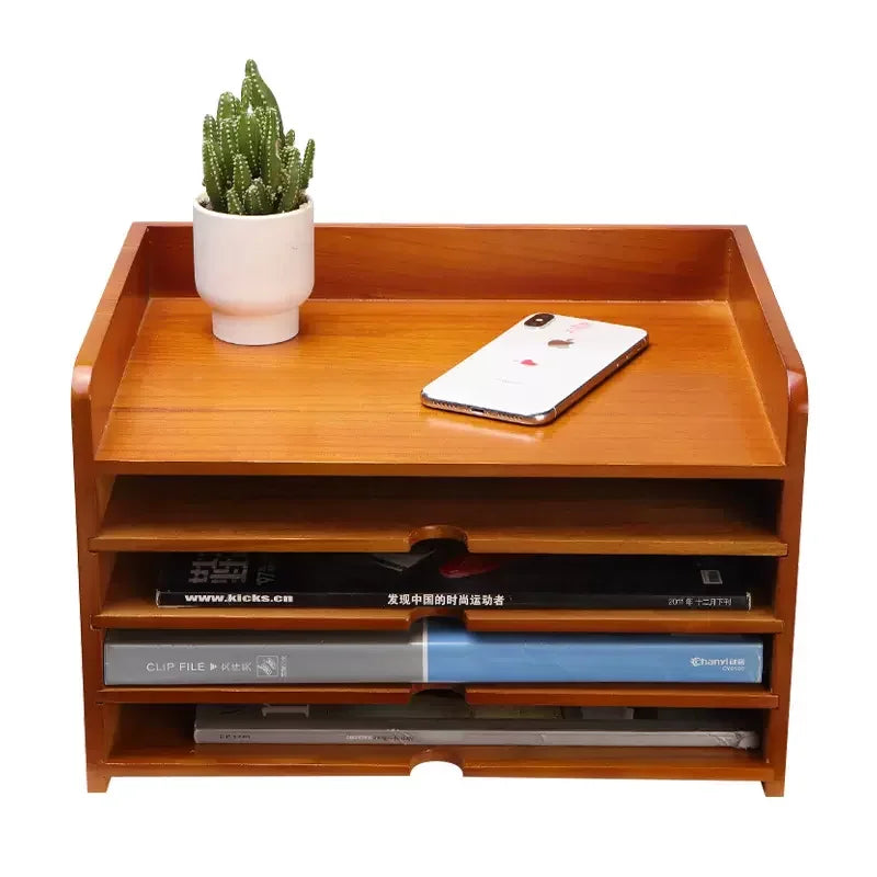 Solid Wood Desktop Organizer Box with Portable Bluetooth Speaker Multi-Function Office Storage Shelf for Home