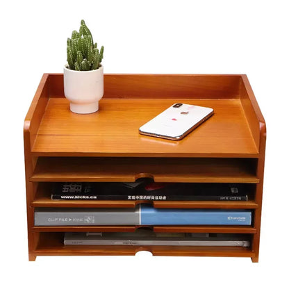 Solid Wood Desktop Organizer Box with Portable Bluetooth Speaker Multi-Function Office Storage Shelf for Home