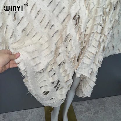 WINYI Original V neck denim sexy short dress with holes New Fashion Africa Womens party holiday Casual Maxi beach dress
