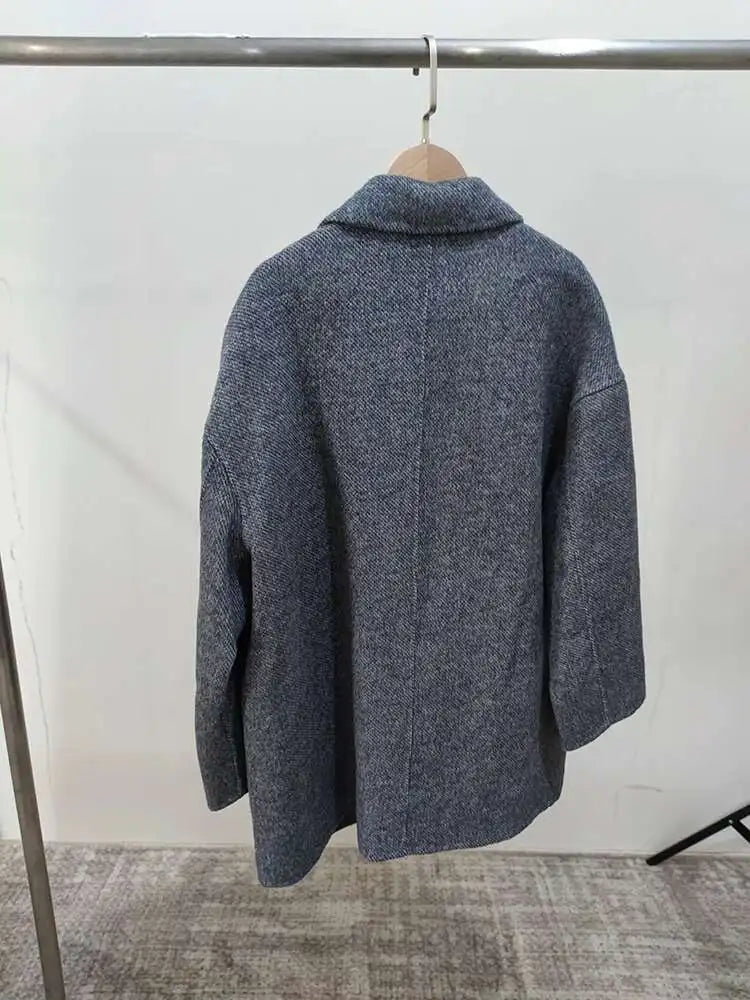 [EWQ] Korean Loose Long SleeveTurn-down Collar Solid Woolen Coats Women Double-faced Cashmere Coat Winter 2025 Autumn 16O1639