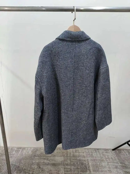 [EWQ] Korean Loose Long SleeveTurn-down Collar Solid Woolen Coats Women Double-faced Cashmere Coat Winter 2025 Autumn 16O1639