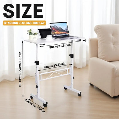 Mobile Stand Up Desk with Wheels Oversized Table Adjustable Height Large Laptop Desk Portable Study Desk for Dormitory Student