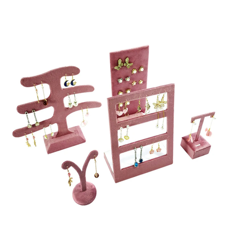 Pink Velvet Jewelry Organizer Trays Earrings Rings Holder Stud Ear Watch Bangle Storage Tray Jewelry Counter Jewelry Display