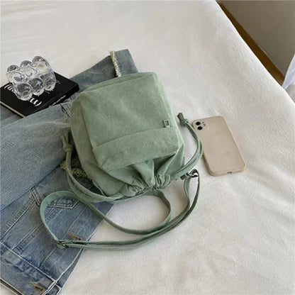 Korean Style Women's Shoulder Bag Drawstring Bucket Bag Casual Light Youth Crossbody Bag Whole New Middle Bag