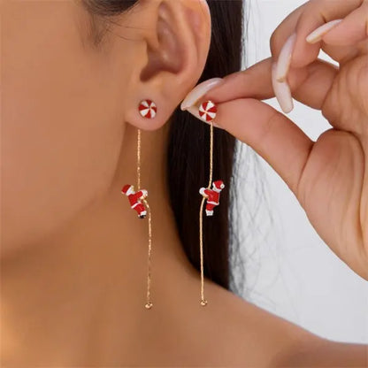 Christmas Asymmetrical Santa Claus Long Tassel Earrings for Women Elegant Snowflake Xmas Tree Elk Earrings Party Jewelry Gifts