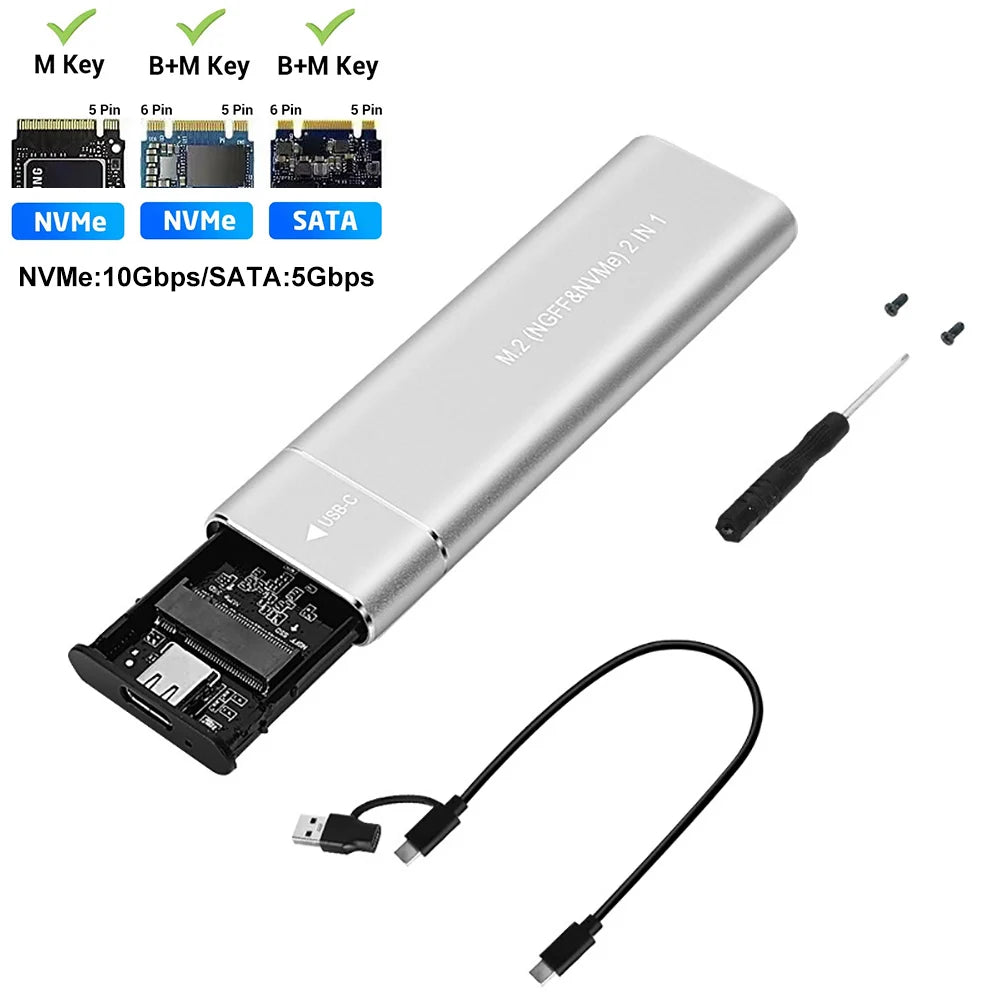 M2 SSD Case Dual Protocol M.2 NVME SATA External Enclosure M.2 to USB3.1 Type C SSD Adapter for NVME PCIE NGFF SATA SSD Disk Box