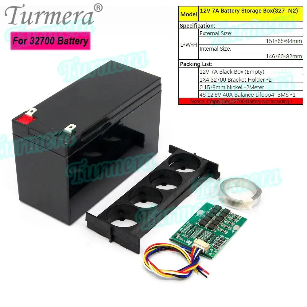 Turmera 12V 7A Lifepo4 Battery Box with 4S 40A Balance BMS 1X4 32650 32700 Holder Replace Lead-Acid Battery Use (Only Empty Box)