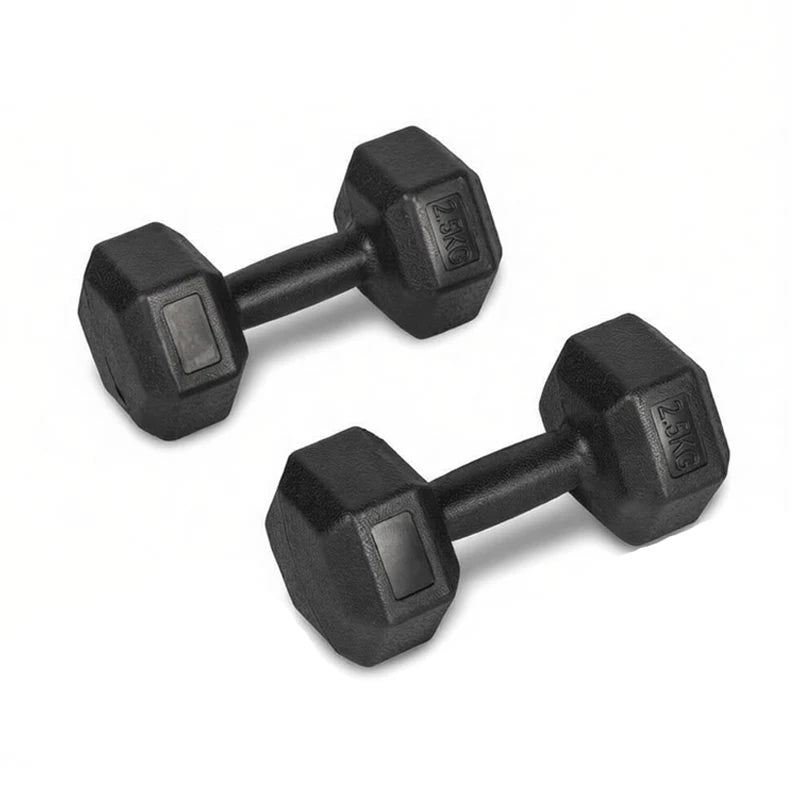 Hex dumbbells, a pair of two dumbbells, weighing 2kg, 5kg, 7.5kg, and 10kg, suitable for strength training and gym workouts