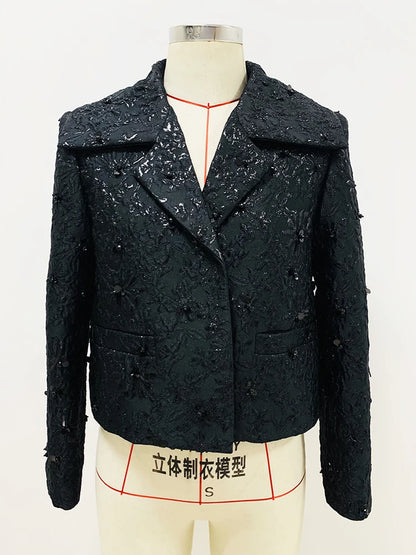 HIGH STREET Newest 2026 Runway Designer Jacket Women's Beaded Floral Jacquard Trimmed Jacket