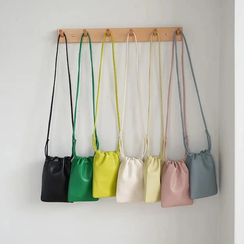 New Pu Leather Women Handbags Large Capacity Candy Color Crossbody Bags Solid Flap Mini Bucket Bag