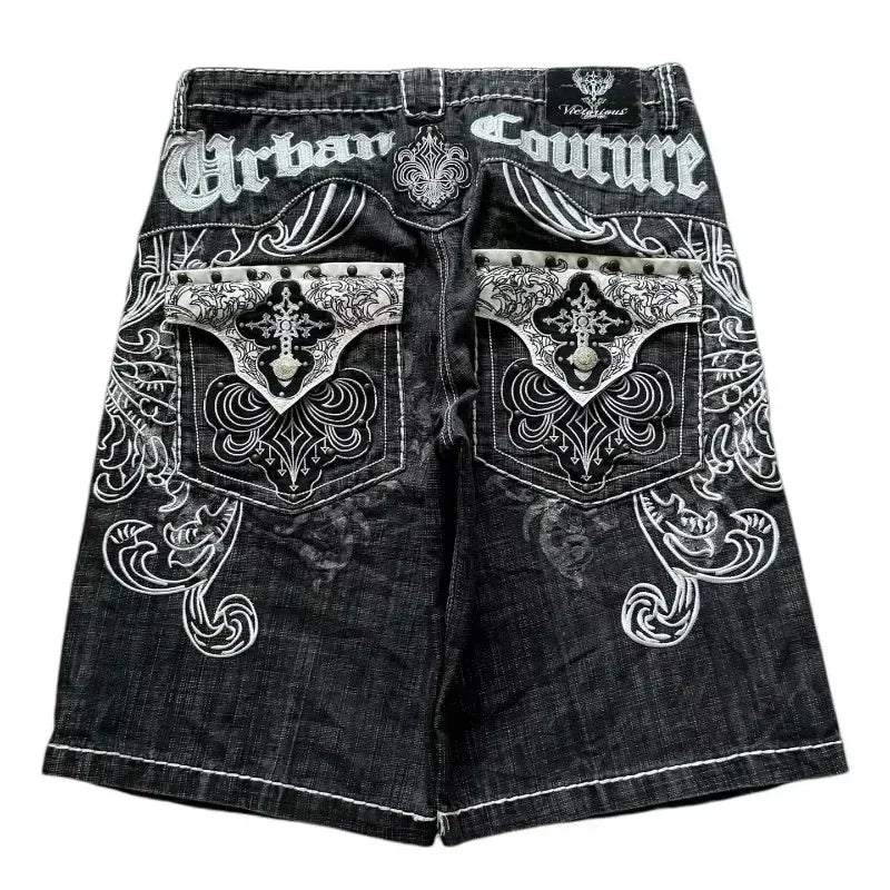 Y2K Fashion New Holes Do Old Washed Baggy Denim Shorts Female Gothic Harajuku Popular Casual Joker High Waist Wide Leg Pants