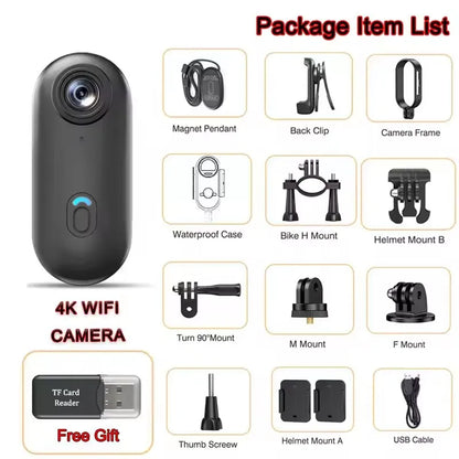 Action Camera 4K HD WiFi 2.4GMini Cameras Waterproof Magnetic Clip Click Chest Body Motorcycle POV Wearable Thumb Video Vlog