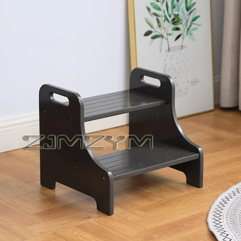 Solid Wood 2 Step Footstool Sturdy Kitchen Ladder Compact Stair Steps for Home Use Up To Washer Shoe Changing Stool