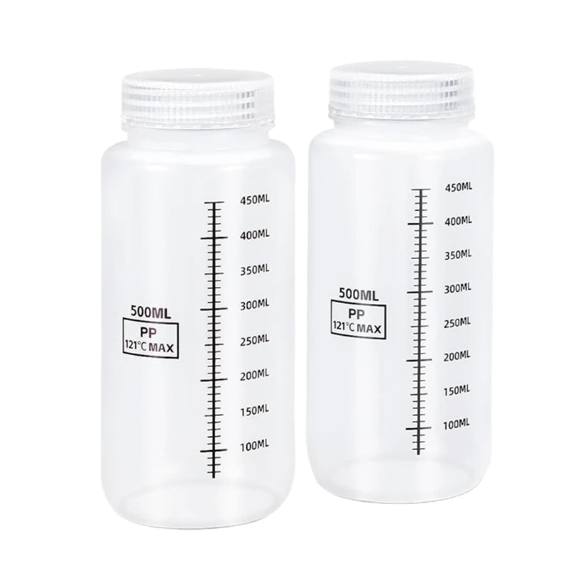 Set of 2 Wide Mouth Plastic Bottles with Lids PP Containers Jars 500ml 1000ml for Water Juice Liquid Storage Bottle