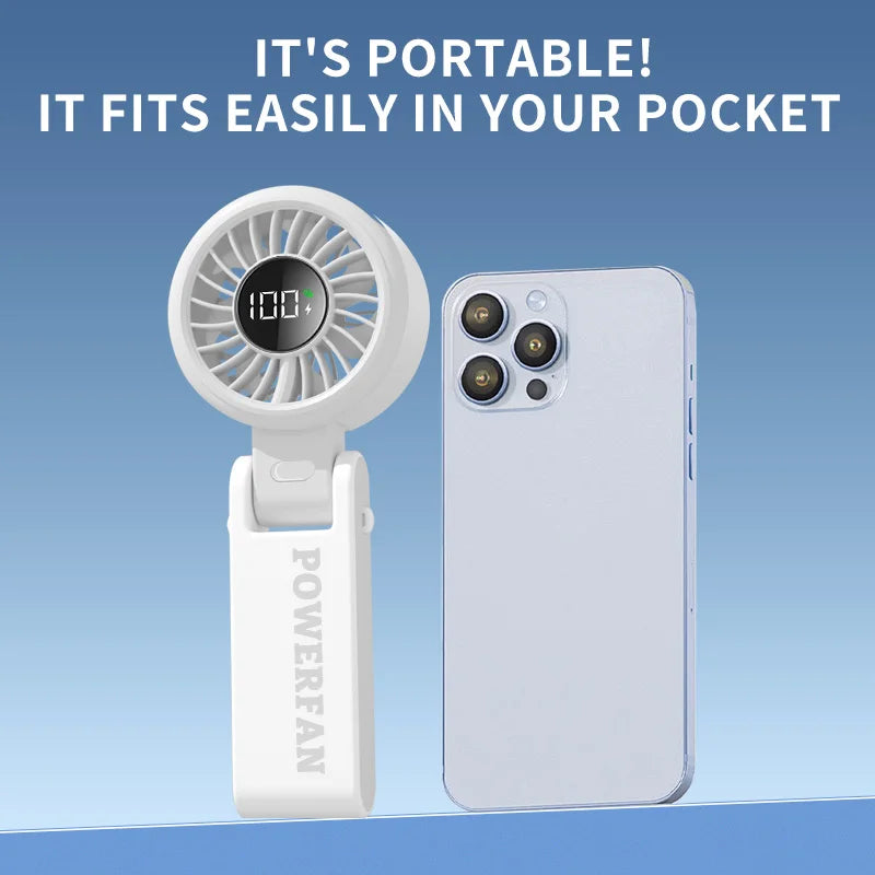 Digital Display Handheld Fan, USB Rechargeable Strong Wind Cooling Fan, Portable Mini Fan for Home Office Travel