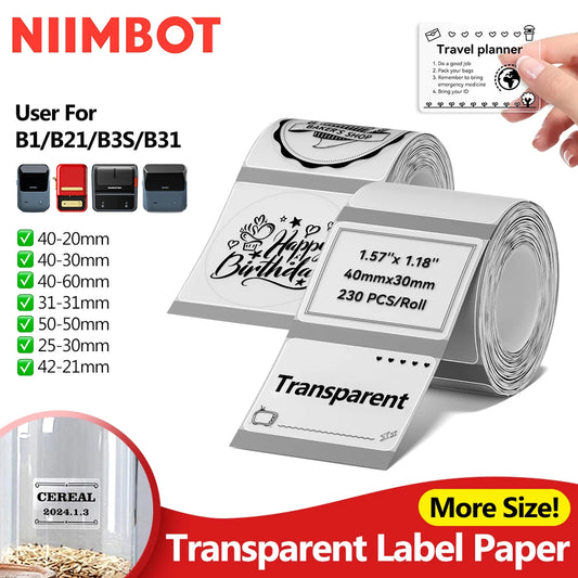 Niimbot Clear Sticker Thermal Paper Transparent Self-Adhesive for B1 B21 Label Maker Round Flower Pattern Waterproof Single Roll