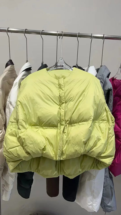2024 New Autumn Korean Chic Down Vest O-neck Loose Solid Casual Sleeveless Parkas All-match Zipper Jacket Waistcoat Female