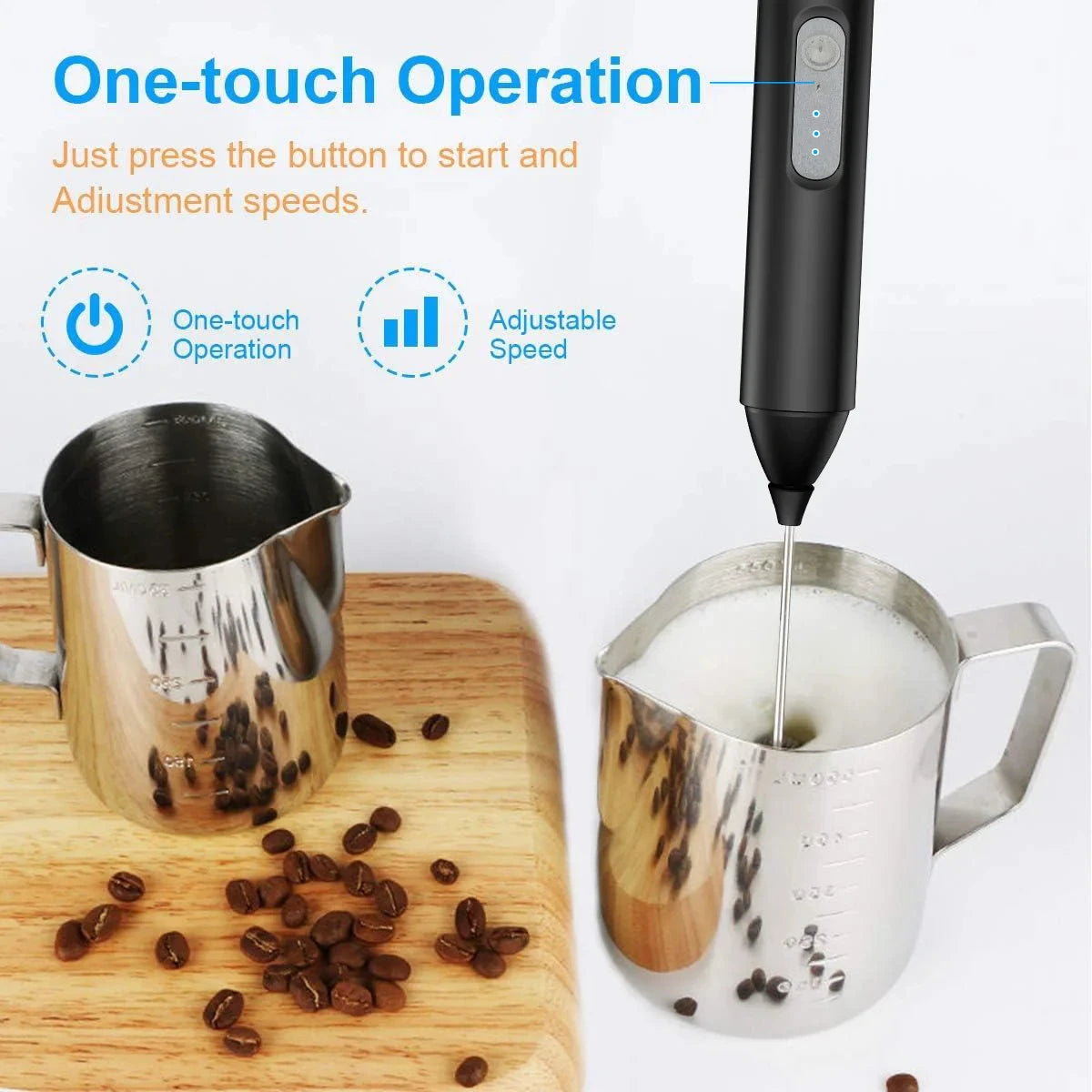 Electric Handheld Milk Frother 3-Speed Adjustable USB Rechargeable Portable Blender Mini Food Mixer for Coffee Lattes Milk