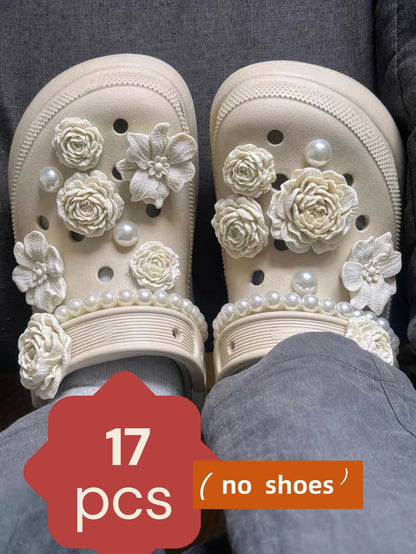 17pieces of fashionable shoe accessories: set of holes for shoe buckles, DIY new Flower Mountain Camellia 3D flower shoe adornm