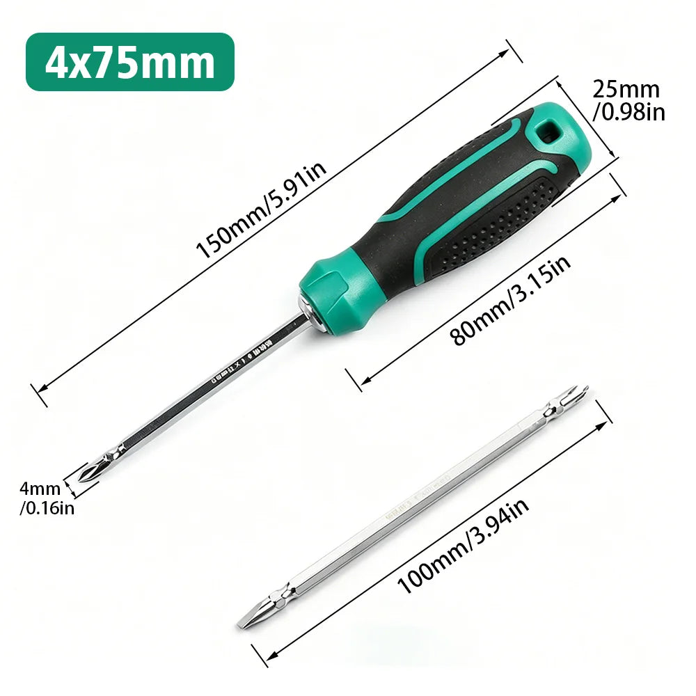 1 Piece 4×75mm Dual-Purpose Screwdriver, Phillips & Slotted Dual Head, Magnetic Multi-Functional Screwdriver for Household Use