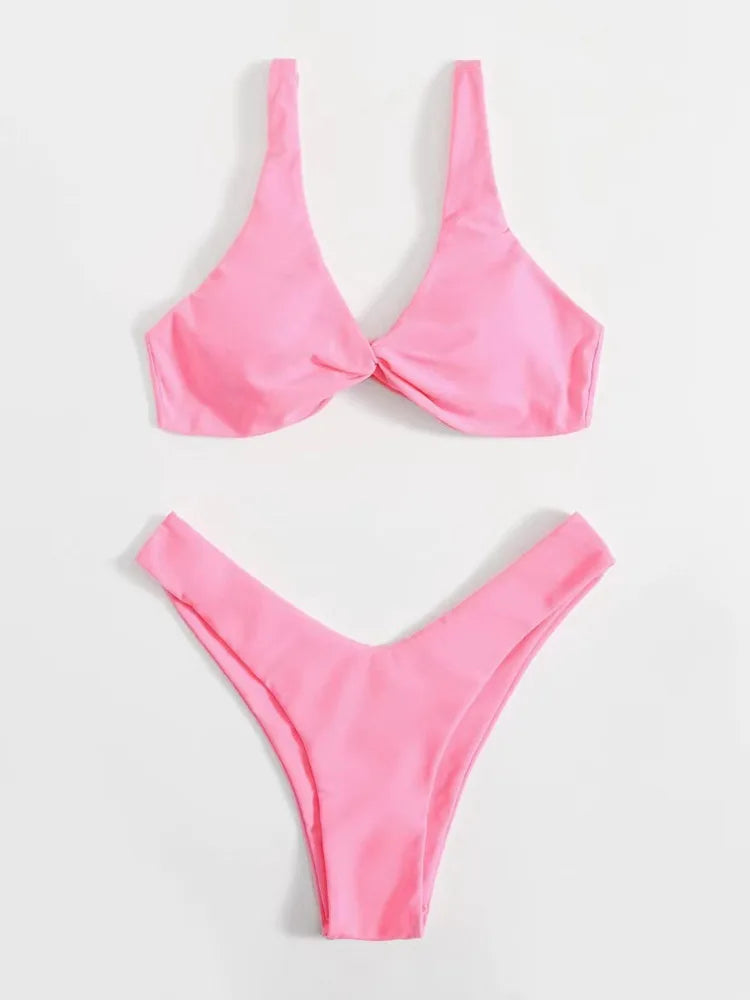 Simple Solid Bathing Suit Women Sexy Triangle Bandage Micro Bikini Swimsuit 2025 New Summer Beach Bathing Suit Two Piece Female