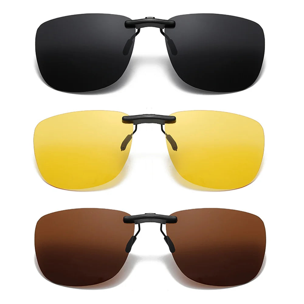 Square Clip On Sunglasses Women Polarized Black Lens UV400 Night Vision Driving Men Goggles Clips Anti Glare Vintage Glasses