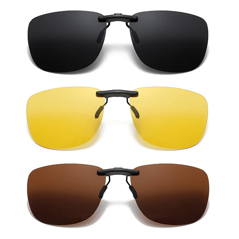 Square Clip On Sunglasses Women Polarized Black Lens UV400 Night Vision Driving Men Goggles Clips Anti Glare Vintage Glasses