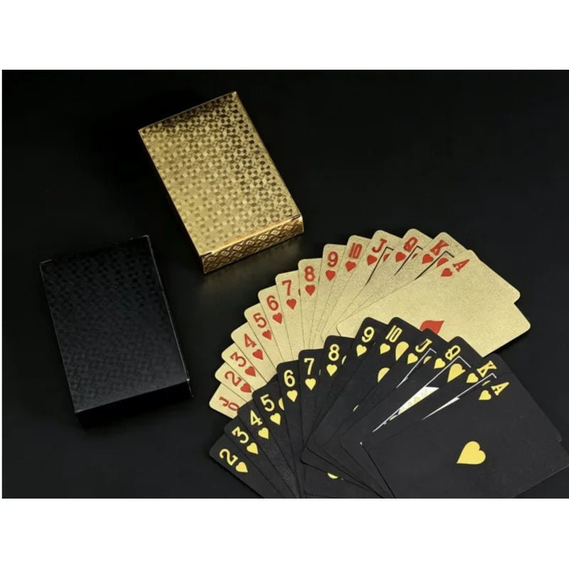 55pcs 24K Gold Foil Playing Cards, Waterproof Durable Golden Plastic Pokers for Magic & Leisure Game