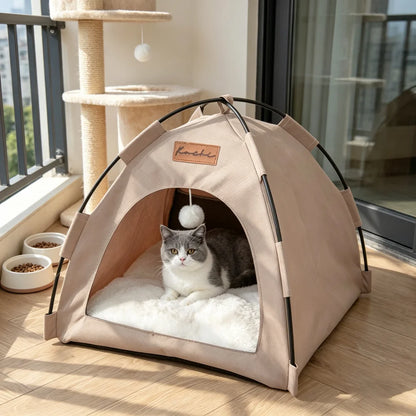 All-Weather Semi-Closed Pet Tent Bed Removable Cushion Portable Foldable Pet House for Indoor Outdoor Travel Camping