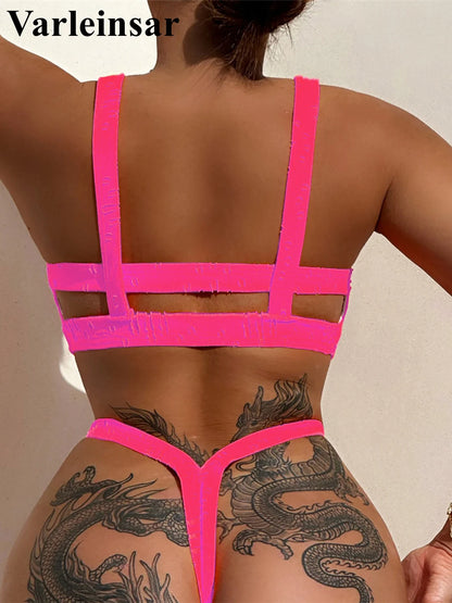 New 4 Colors Extreme Mini Micro Thong Bikini Female Swimsuit Women Swimwear Two-pieces Bikini set Bather Bathing Suit Swim V4798