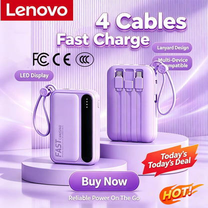 Lenovo 30000mAh Power Bank BuiIt in 4 Lines Super Fast Charging Large Capacity Portable External Battery for All Phones Android