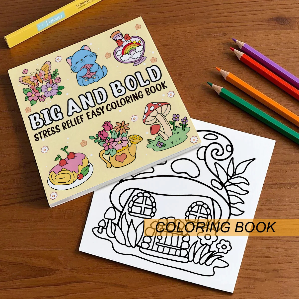BIG AND BOLD STRESS RELIEF EASY COLORING BOOK for Adults and Teens Mixed Coloring Paper Stress Relief Emotional Relief ﻿