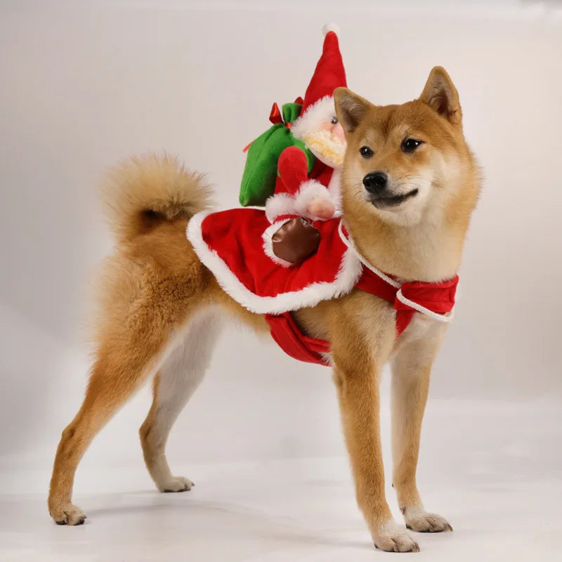 New Santa Claus Riding Suit Pet Christmas Dog and Cat Clothing Dog Clothes for Small Dogs
