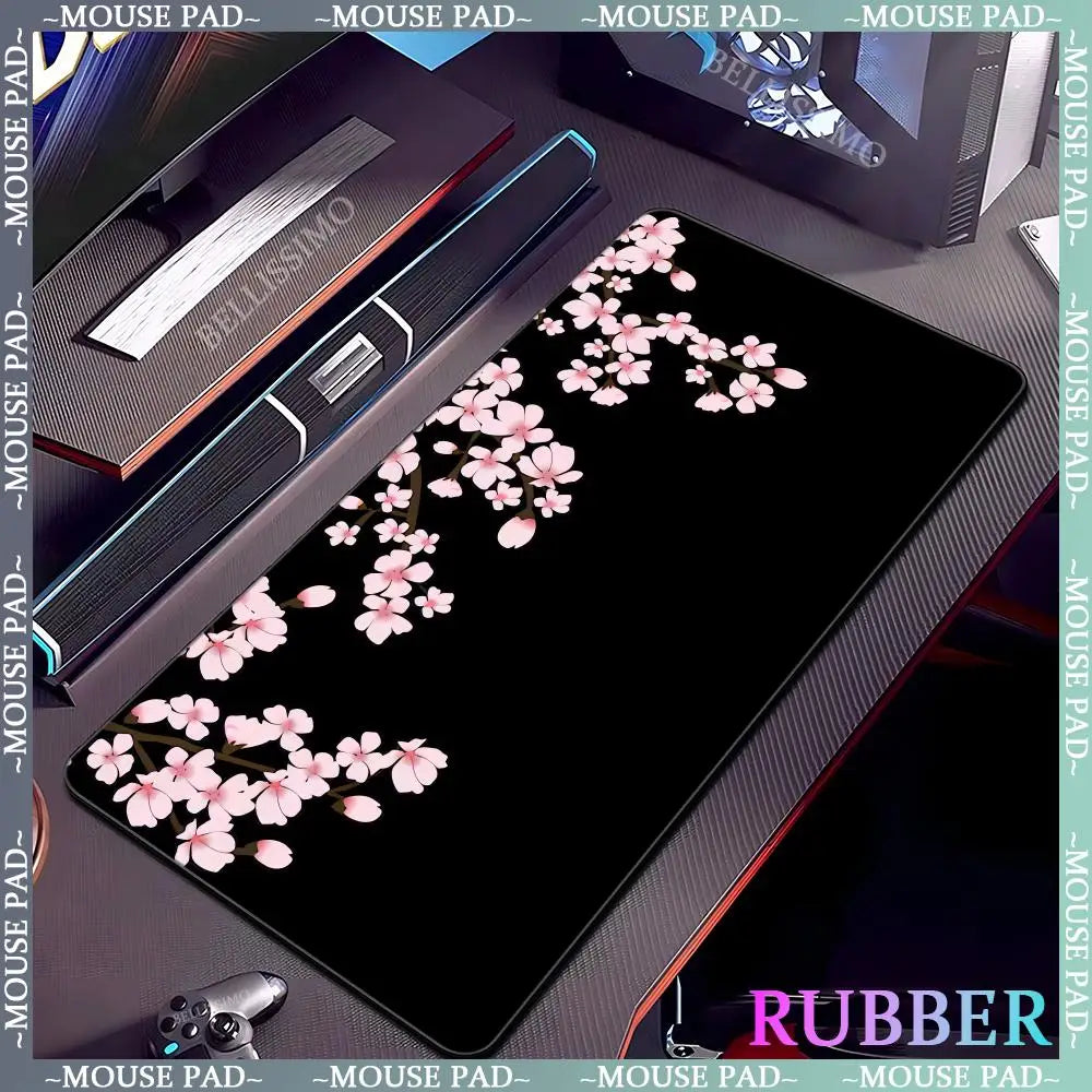 Black rubber mouse pad with white flower computer keyboard mouse pads office computer accessories pad game non-slip desk mat