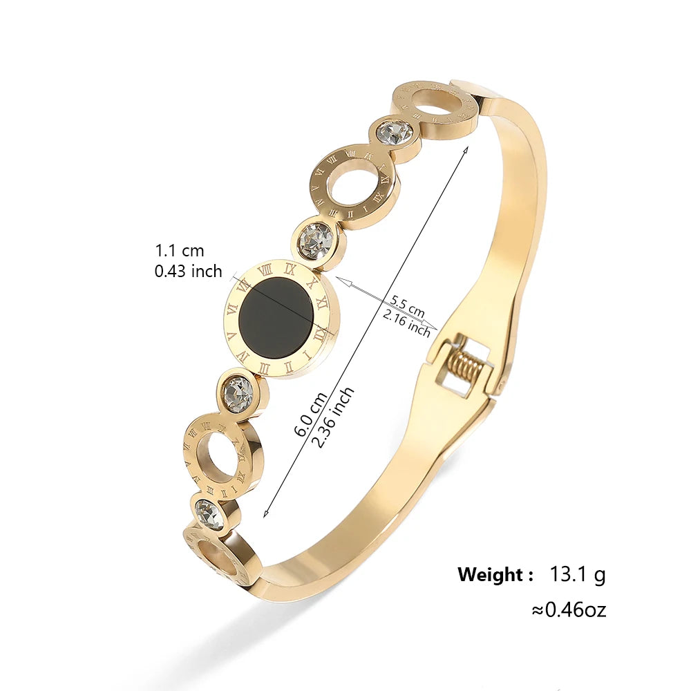 Yupsk Fashion Black Roman Numerals Stainless Steel Bangles Set for Women Men Stainless Steel Couple Bracelet Jewelry Gift
