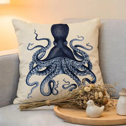 Cushion Cover  Linen  Skin-Friendly Soft Decorative Case For Sofa Home Decor Blue Sea Creature Coral Shrimp Pillow cover