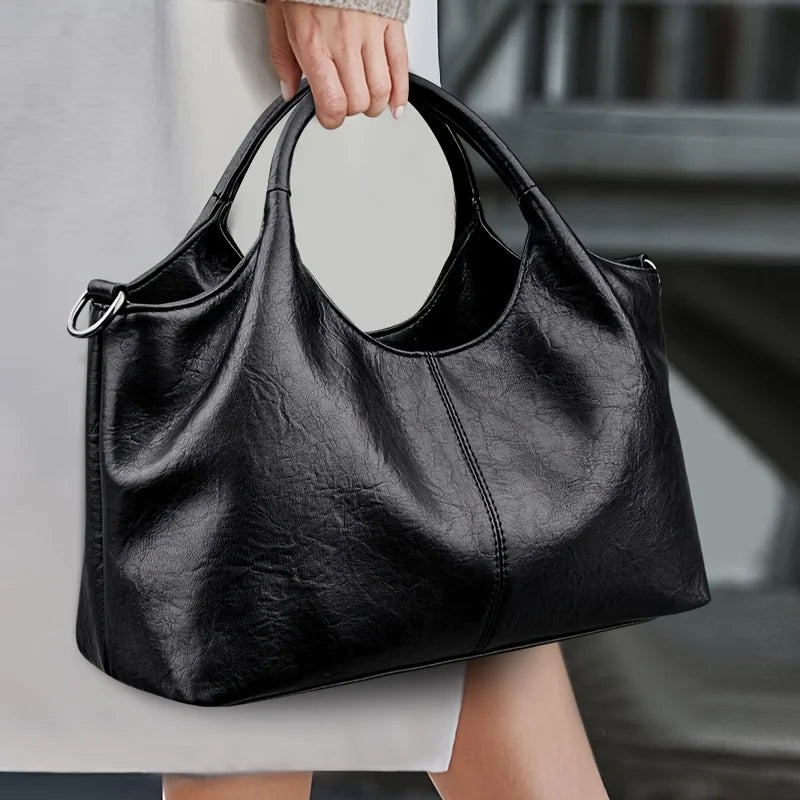 Women's Handbag, Large Capacity Elegant Detachable Crossbody & Handheld Shoulder Bag with Golden Tone Hardware, Zipper Closure