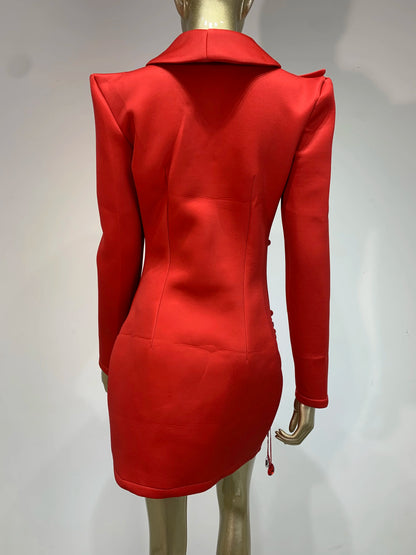 Sparkly Crystal Pearls Long sleeves Mini Dress Red Fashion Luxury Birthday Evening Party Nightclub Outfit Singer Stage Costume ﻿