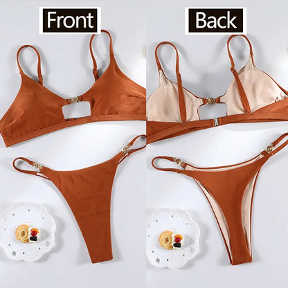 Rinabe Solid Bikini Set Sexy Bikinis Cut Out Swimsuit For Women Low Waist Bathing Suits 2026 Bathsuit Summer Beach Wear