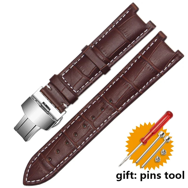 Genuine Leather Watchband For Versace Gucci GC Wristband 22*13mm 20*11mm Notched Strap Withstainless Steel Butterfly Buckle