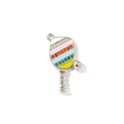 2 Pcs Brass Sport Charms Multicolor Racket Pickleball Paddle Badminton Racket Cubic Zirconia Pendants For DIY Necklace Making