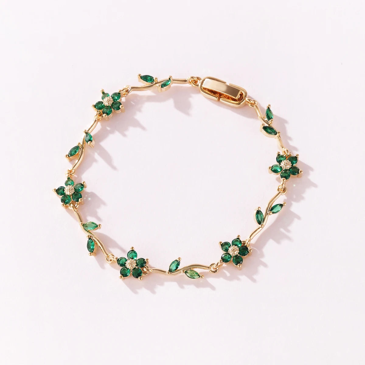 Elegant Multiple Color Flower Charm Zircon Branch Leaf Bracelet Dopamine Niche Sense 18K Gold Plated Women's Bangle Gifts