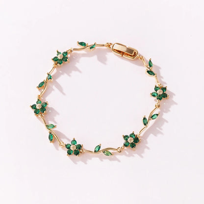 Elegant Multiple Color Flower Charm Zircon Branch Leaf Bracelet Dopamine Niche Sense 18K Gold Plated Women's Bangle Gifts