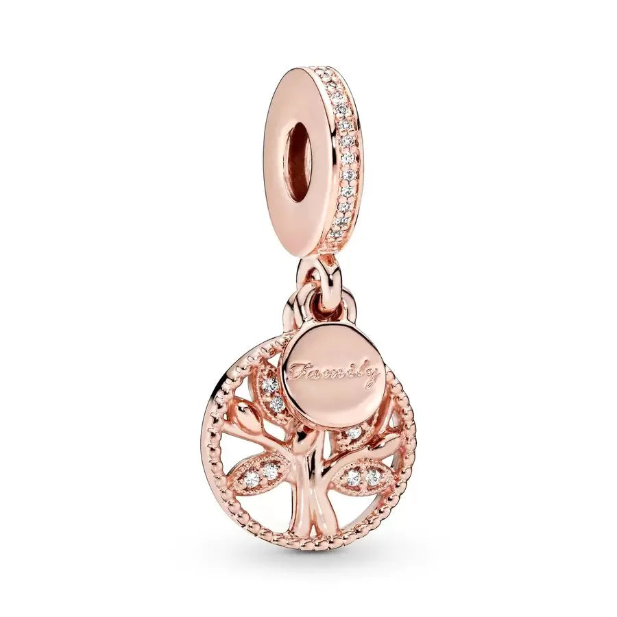 Rose Gold Plated Charms for Bracelet DIY Jewelry Making Heart Flower Strawberry Butterfly Paw Print CZ Pendant Beads Women Gift