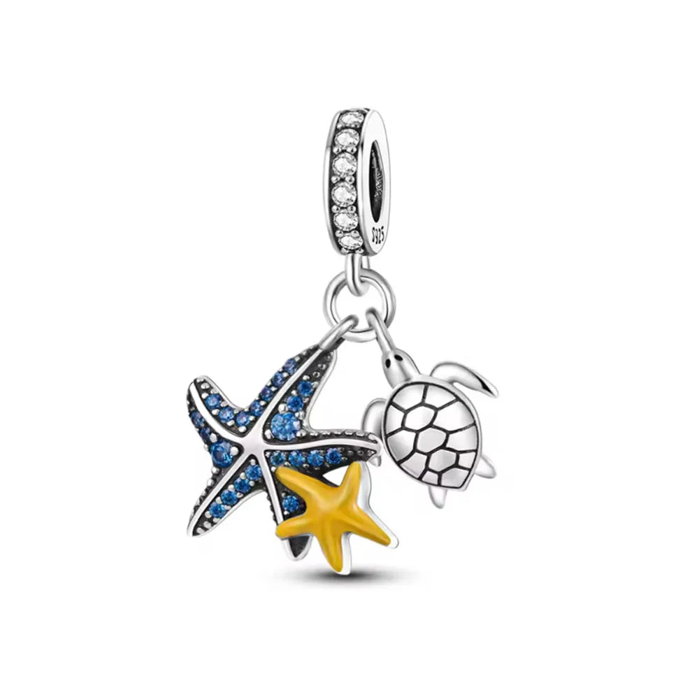 Blue Ocean Turtle Octopus Ship Talisman 925 Silver Beads, Suitable for Original Bracelets DIY Jewelry Women's Accessories Gifts