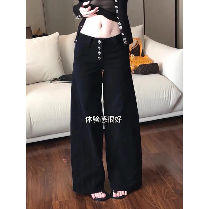 Women Dark Academia Gothic Grunge Low Waisted Cargo Flare Denim Pants Japanese Abi Y2k Harajuku Bell-Bottom Jeans Goblin Core